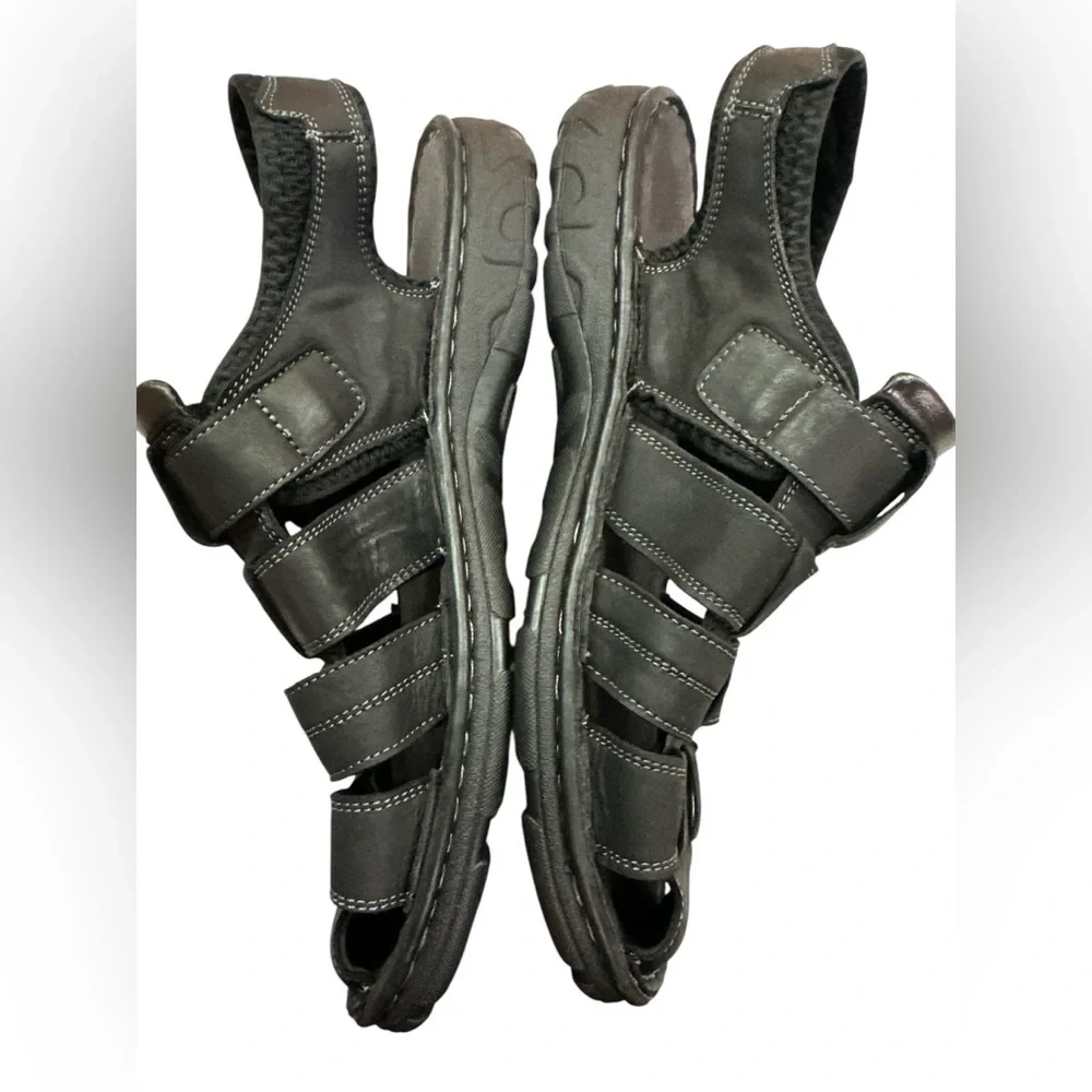 Okko Black Leather Oxford Strap Closed Toe Grey Stitching Sandals Size 13